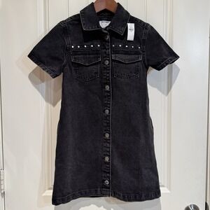 Old Navy Studded Black Denim Button Up‎ Dress Girls 10 NEW